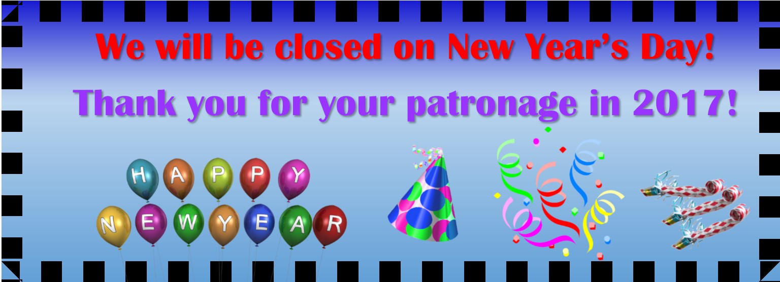 We'll be closed on New Year's Day