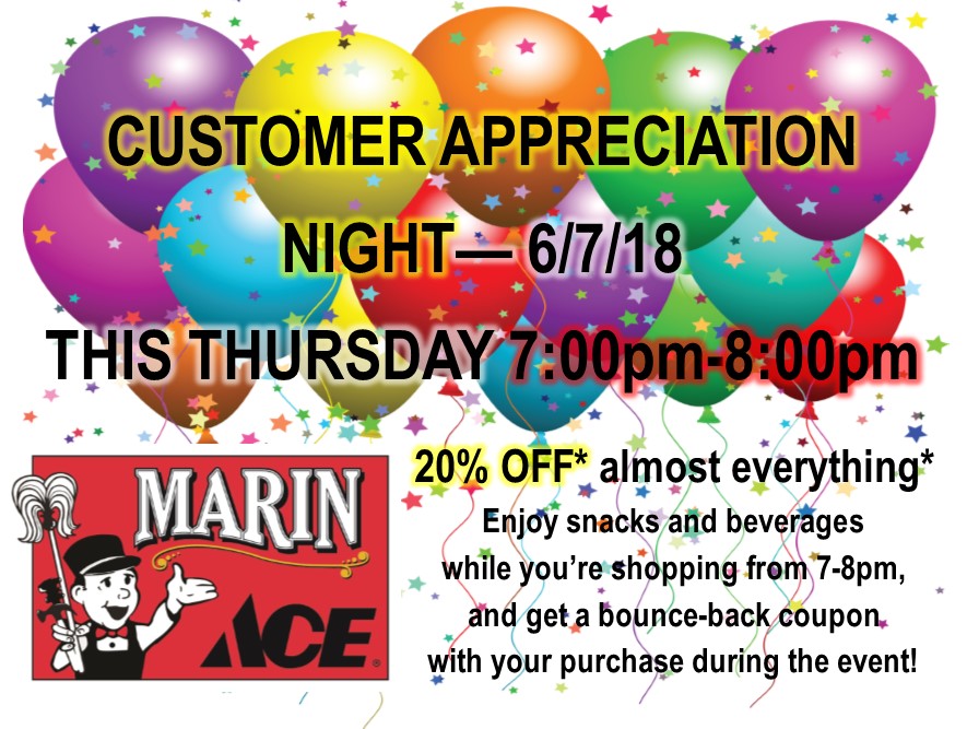 Customer Appreciation Night 6/7/18 7pm-8pm