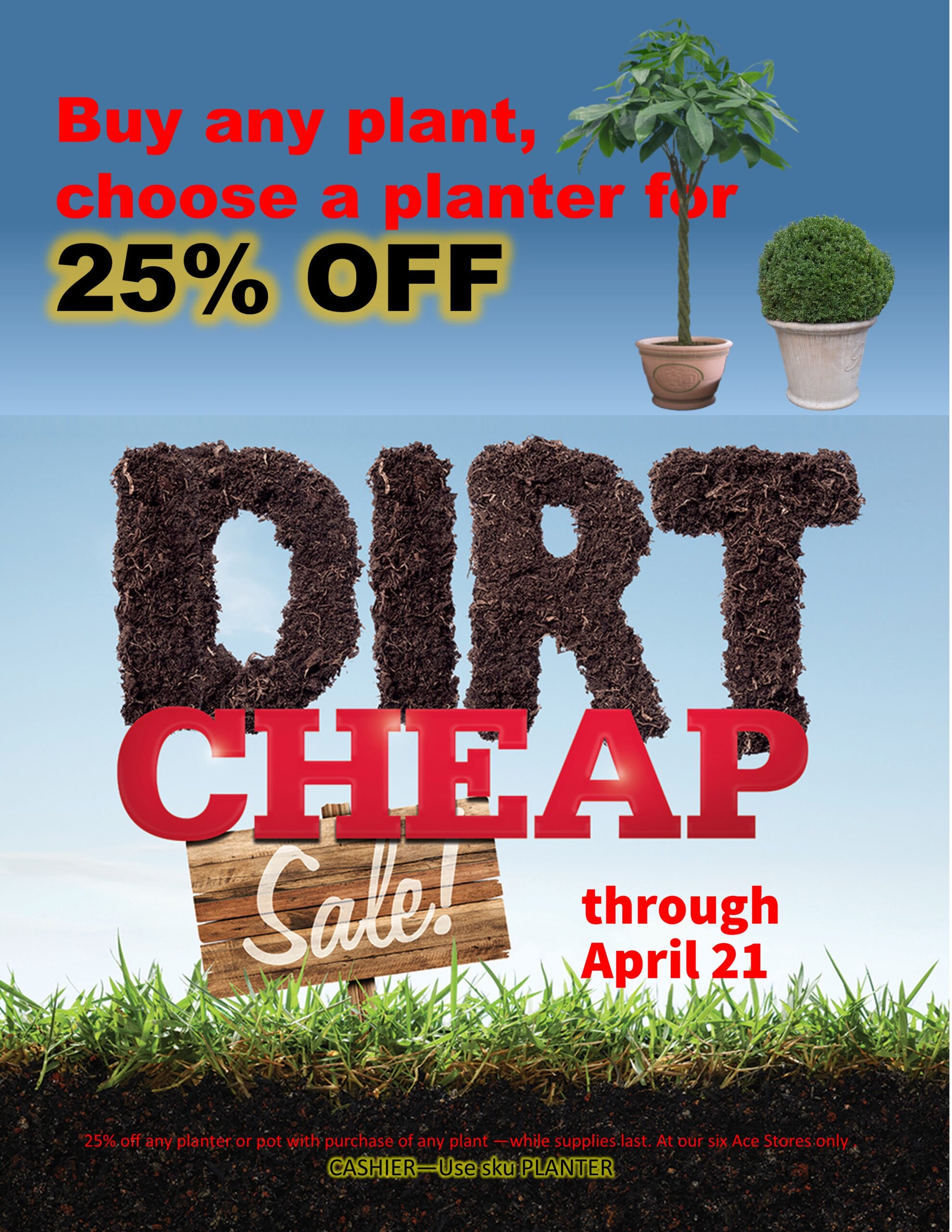 Dirt Cheap 25% off planters